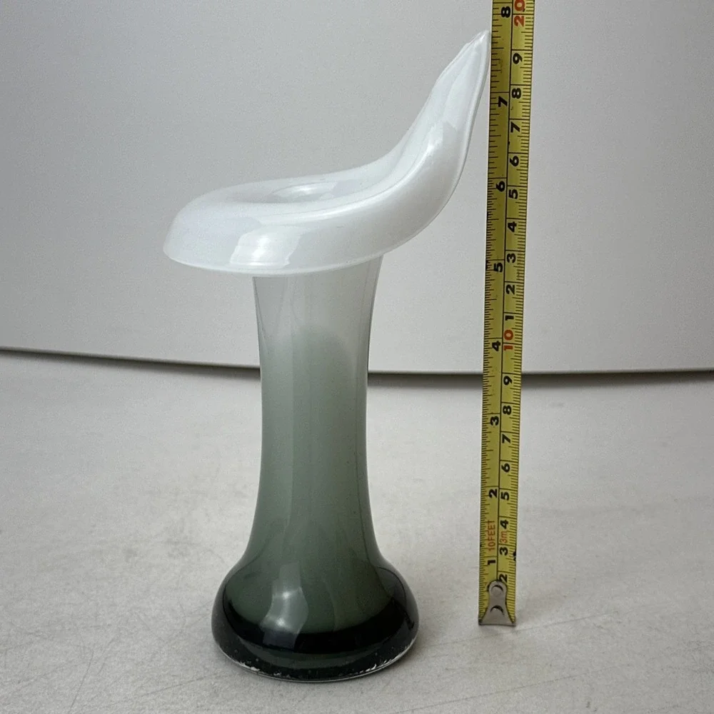 Vintage Jack in the Pulpit Lily Vase Handblown Art Glass Gray Smokey White